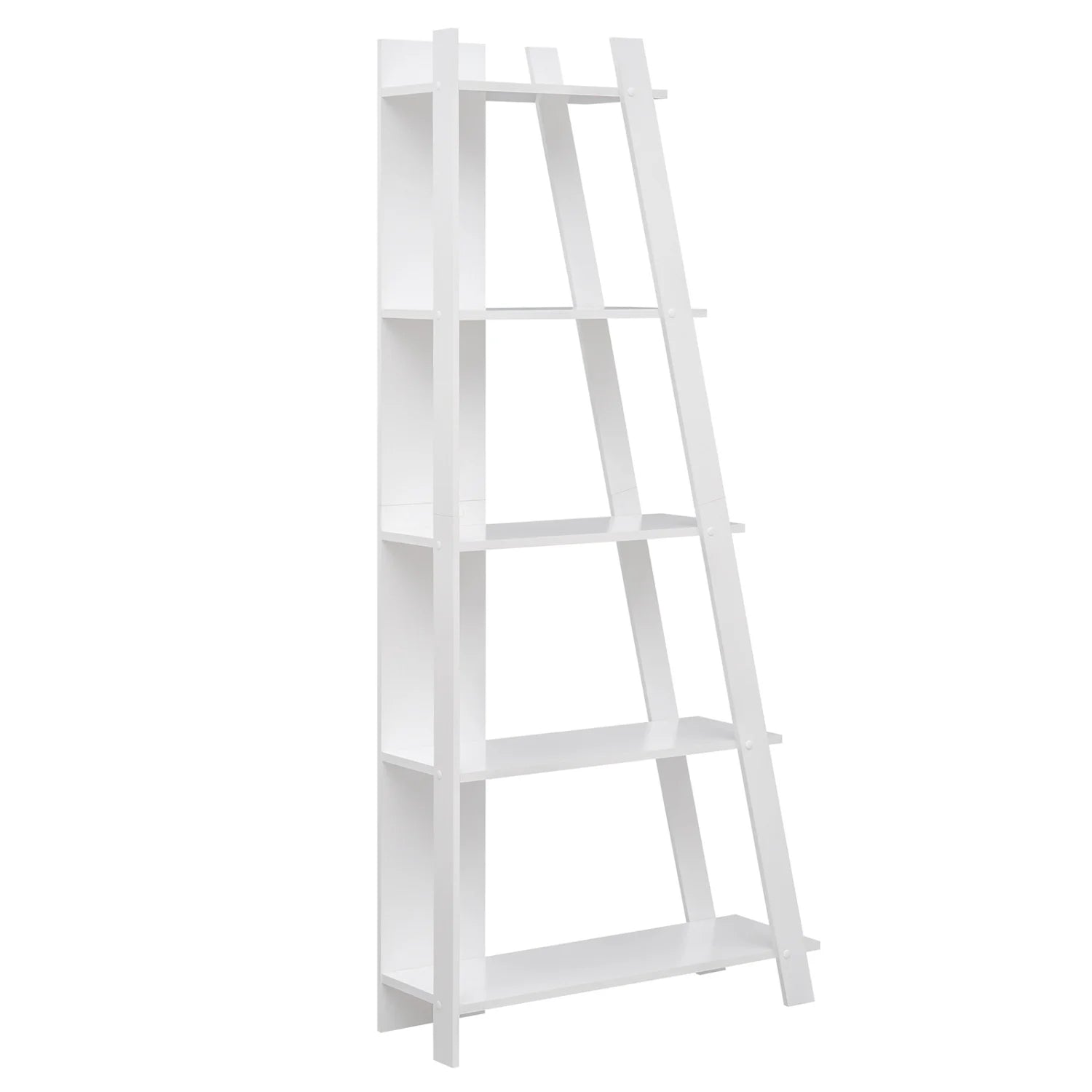 Gray 5-tier modern bookshelf by Wilsons Home Store, narrow vertical display shelf for small spaces, ideal for home office storage.