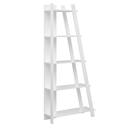 Gray 5-tier modern bookshelf by Wilsons Home Store, narrow vertical display shelf for small spaces, ideal for home office storage.