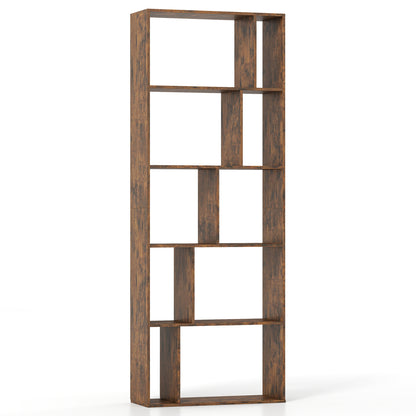 Brown 5-tier modern bookshelf with open back and anti-tipping kits, ideal for home office storage and organization.