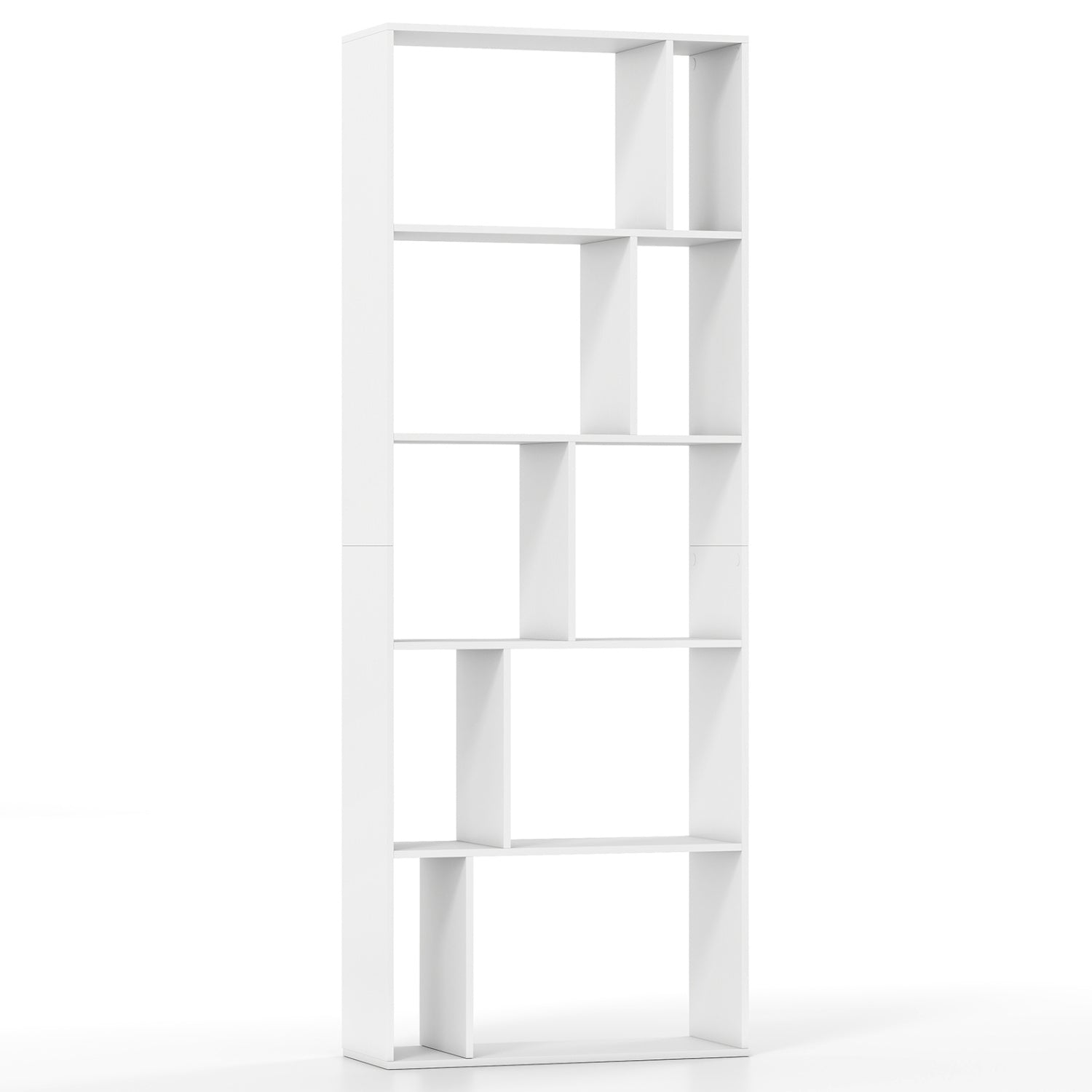 Brown 5-tier modern bookshelf with open back and anti-tipping kits, ideal for home office storage and display.