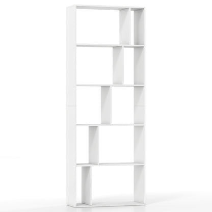 Brown 5-tier modern bookshelf with open back and anti-tipping kits, ideal for home office storage and display.