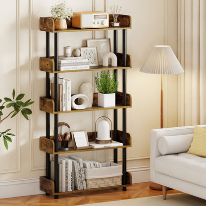 5-Tier Open Bookcase with Industrial Storage Unit-Black