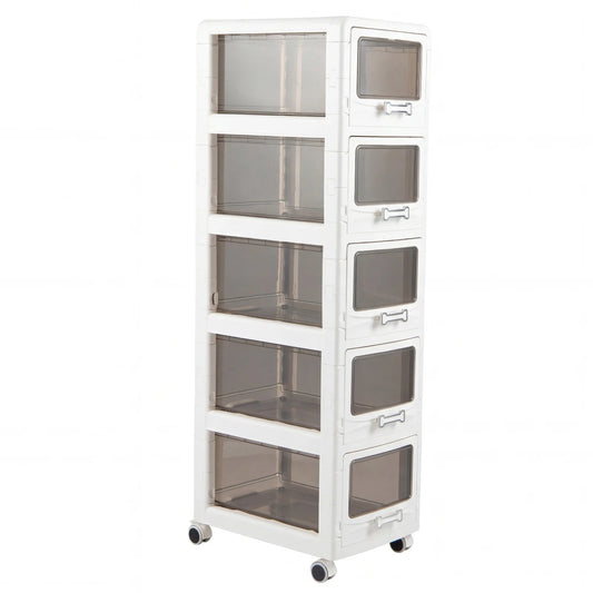 5-Tier Plastic Drawer Storage Organizer Rolling Cart with 3/4/5 Drawers and Lockable Wheels