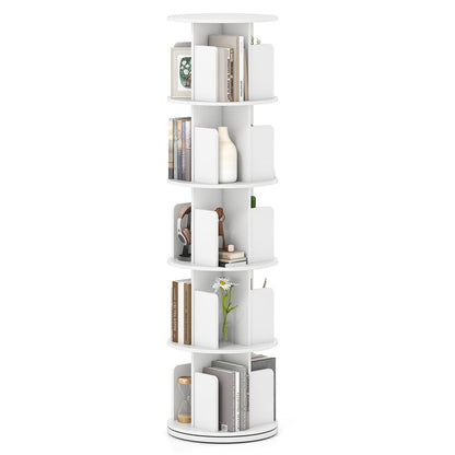 5-Tier Rotating Bookshelf 360° Display Rack with Dividers and Anti-falling Baffles-Natural