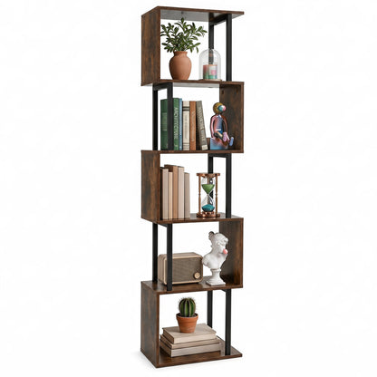 5-Tier S-Shaped Bookshelf w/ Open Cubes & Anti-toppling Kits for Living Room-Black