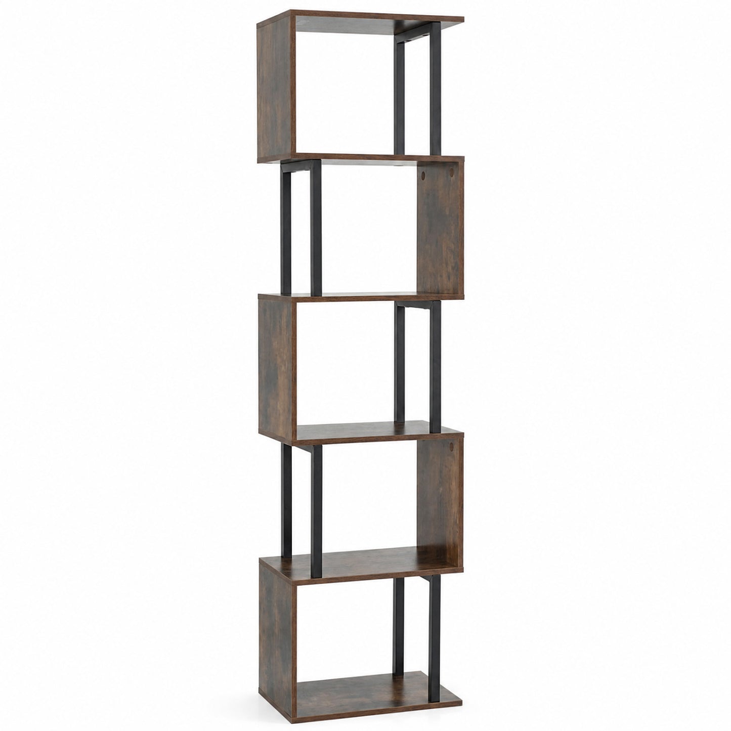 5-Tier S-Shaped Bookshelf w/ Open Cubes & Anti-toppling Kits for Living Room-Black