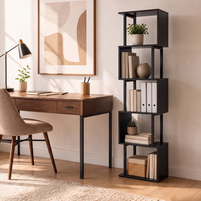 5-Tier S-Shaped Bookshelf w/ Open Cubes & Anti-toppling Kits for Living Room-Black
