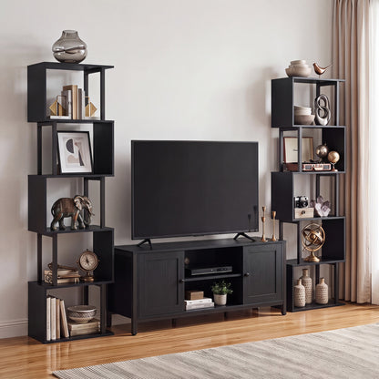 5-Tier S-Shaped Bookshelf w/ Open Cubes & Anti-toppling Kits for Living Room-Black