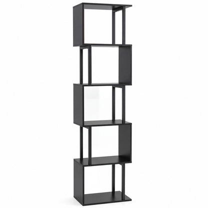 5-Tier S-Shaped Bookshelf w/ Open Cubes & Anti-toppling Kits for Living Room-Black