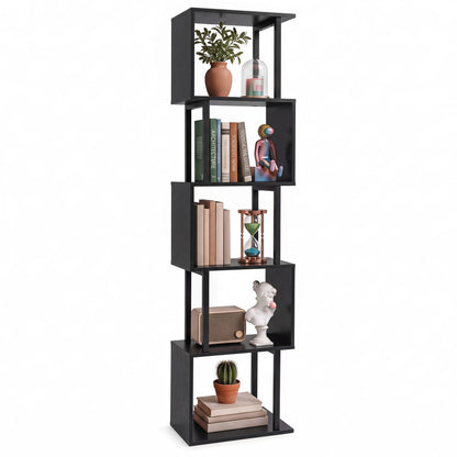 5-Tier S-Shaped Bookshelf w/ Open Cubes & Anti-toppling Kits for Living Room-Black