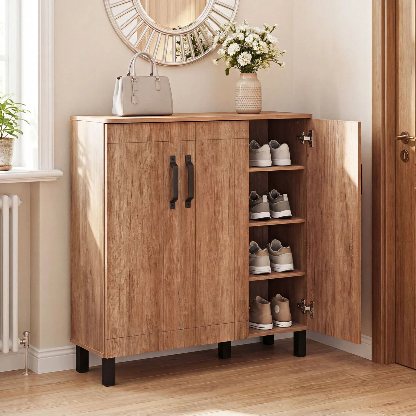 5-Tier Shoe Storage Cabinet Freestanding Shoe Rack Organizer for Entryway-Oak