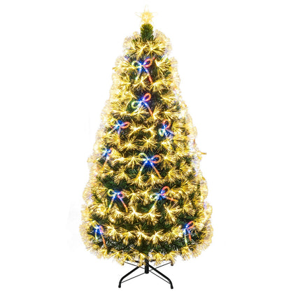 5-foot fiber optic artificial Christmas tree with dazzling optical fibers, decorated with colorful lights for holiday decor.