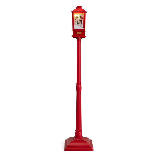 5 ft musical Christmas streetlight with LED lights, snowmen, and snowy effects, red holiday outdoor decor by Wilsons Home Store