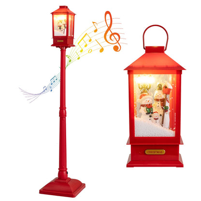 5 ft Musical Christmas Streetlight with LED Lights Snowmen and Snowy Effects-Red