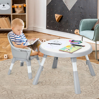 5-in-1 Baby Highchair with Height Adjustable and 2-Tier Tray Storage Busket-Gray
