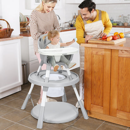 5-in-1 Baby Highchair with Height Adjustable and 2-Tier Tray Storage Busket-Gray
