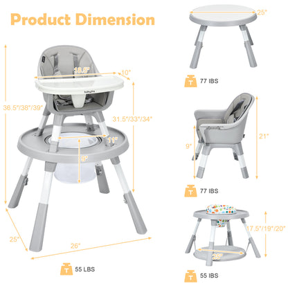 5-in-1 Baby Highchair with Height Adjustable and 2-Tier Tray Storage Busket-Gray