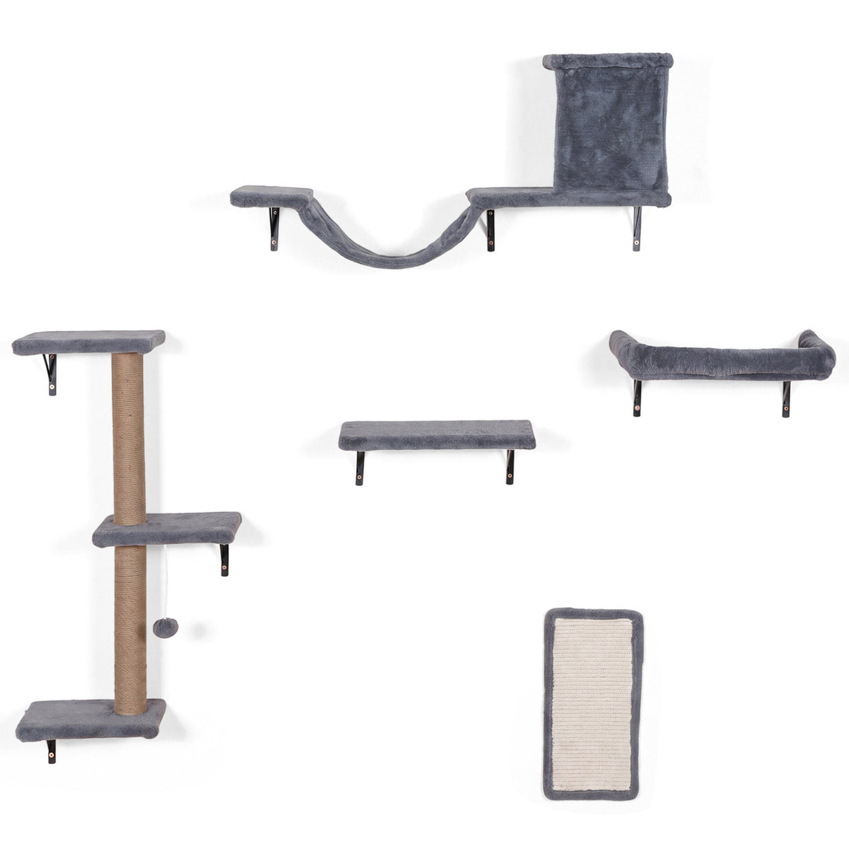 5-in-1 Cat Wall Shelves with Condo Bridge Perch Platform Scratching Post and Board for Indoor-Gray