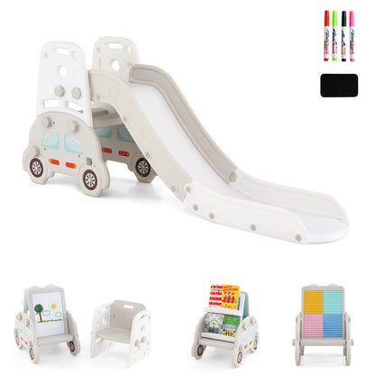 5 in 1 Convertible Toddler Slide Set Kids Art Easel with Stool and Book Rack-Gray