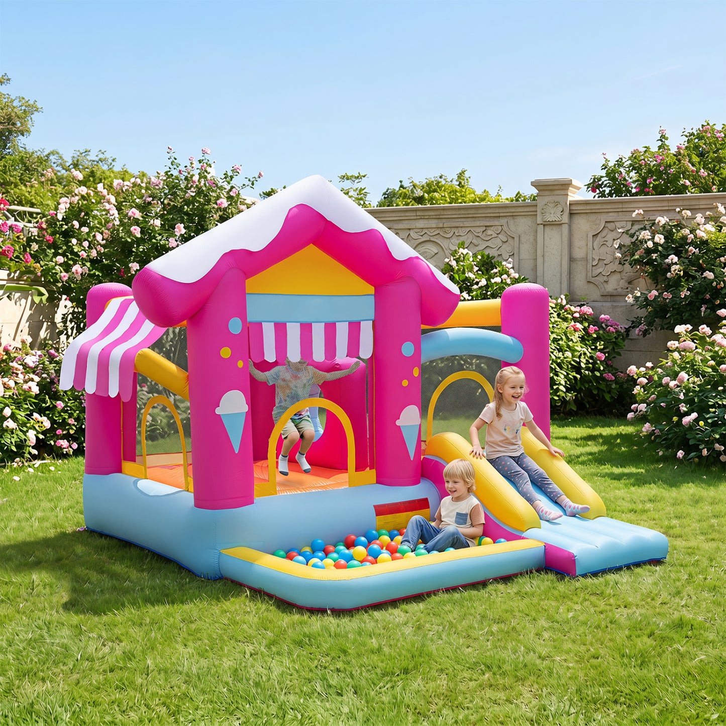 5-in-1 Inflatable Bounce House with Tunnel for Kids Ages 3-12
