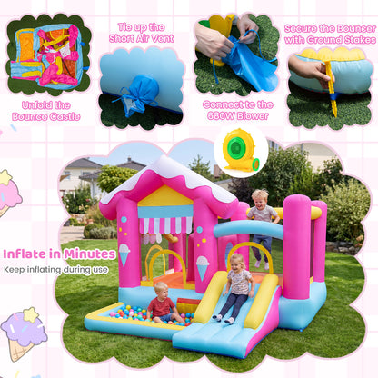 5-in-1 Inflatable Bounce House with Tunnel and 680W Blower for Kids Ages 3-12