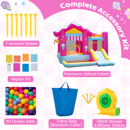 5-in-1 Inflatable Bounce House with Tunnel and 680W Blower for Kids Ages 3-12