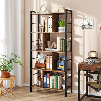 5-tier Bookcase 61 Inch Tall Industrial Bookshelf with Metal Frame