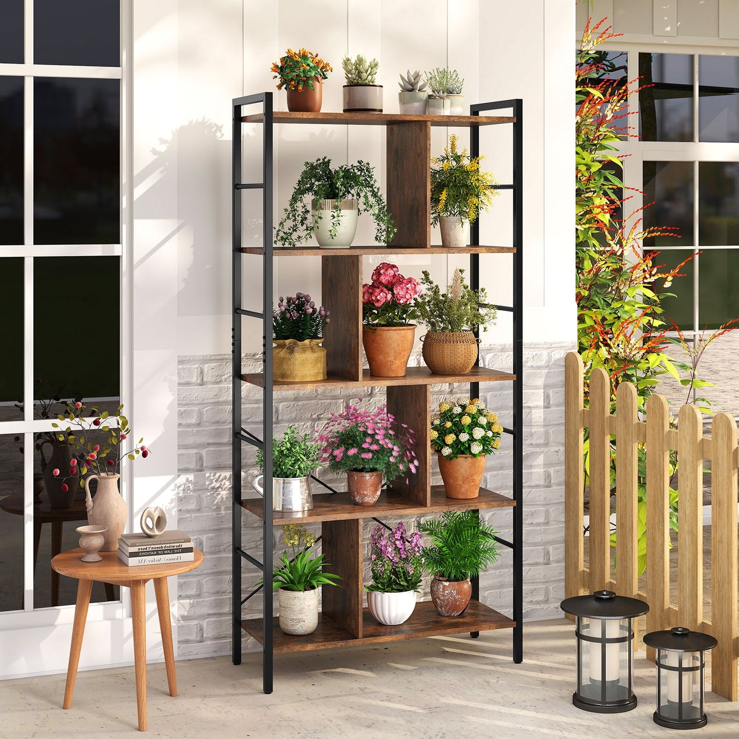 5-tier Bookcase 61 Inch Tall Industrial Bookshelf with Metal Frame