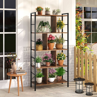 5-tier Bookcase 61 Inch Tall Industrial Bookshelf with Metal Frame