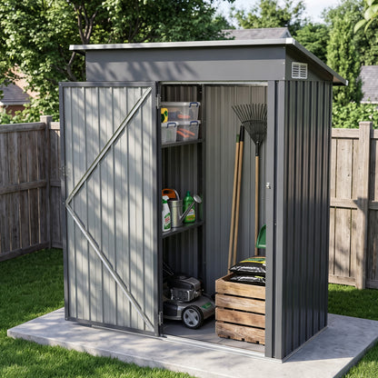 5 x 3 FT Outdoor Storage Shed with Floor Frame Slop Roof and Lockable Door-Gray