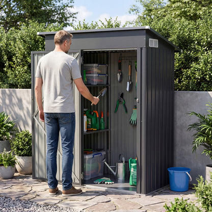 5 x 3 FT Outdoor Storage Shed with Floor Frame Slop Roof and Lockable Door-Gray