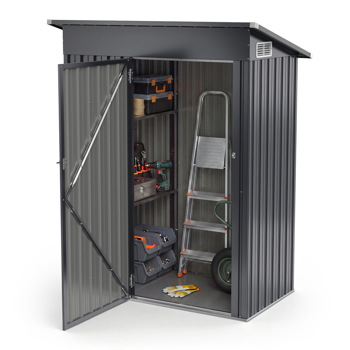 5 x 3 FT Outdoor Storage Shed with Floor Frame Slop Roof and Lockable Door-Gray