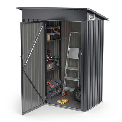 5 x 3 FT Outdoor Storage Shed with Floor Frame Slop Roof and Lockable Door-Gray