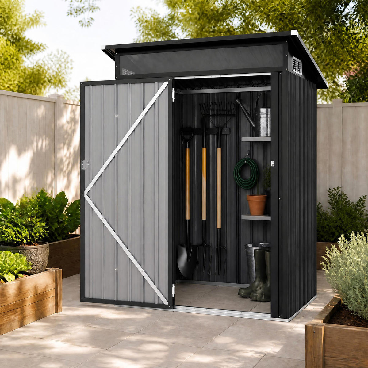 5 x 3 FT Outdoor Storage Shed with Lockable Door Sloping Roof and Vents-Gray