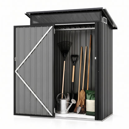 5 x 3 FT Outdoor Storage Shed with Lockable Door Sloping Roof and Vents-Gray