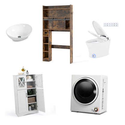5-Piece Modern Bathroom Suite: Over The Toilet Cabinet + Smart Toilet Bidet + Oval Sink + Floor Cabinet + Clothes Dryer