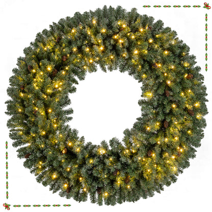 60 Inch Pre-Lit Artificial Christmas Wreath 200 LED Warm White Lights-Set of 2