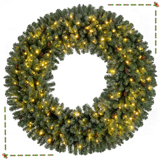 60 Inch Pre-Lit Artificial Christmas Wreath 200 LED Warm White Lights-Set of 2