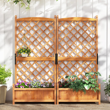 60 Inch Tall Raised Garden Bed with Diamond Lattice Trellis and Drainage Holes-Orange