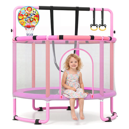 Green 60-inch 6-in-1 kids trampoline with gymnastics bar, outdoor toy for toddlers and children, by Wilsons Home Store.