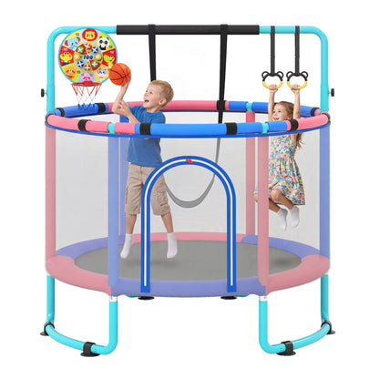 Green 60-inch 6-in-1 kids trampoline with gymnastics bar, outdoor toy from Wilsons Home Store, ideal for active toddler play.