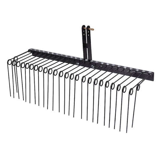 60 inch Pine Straw Rake Tow Behind Landscape Rake with 26 Metal Coil Tines-Black