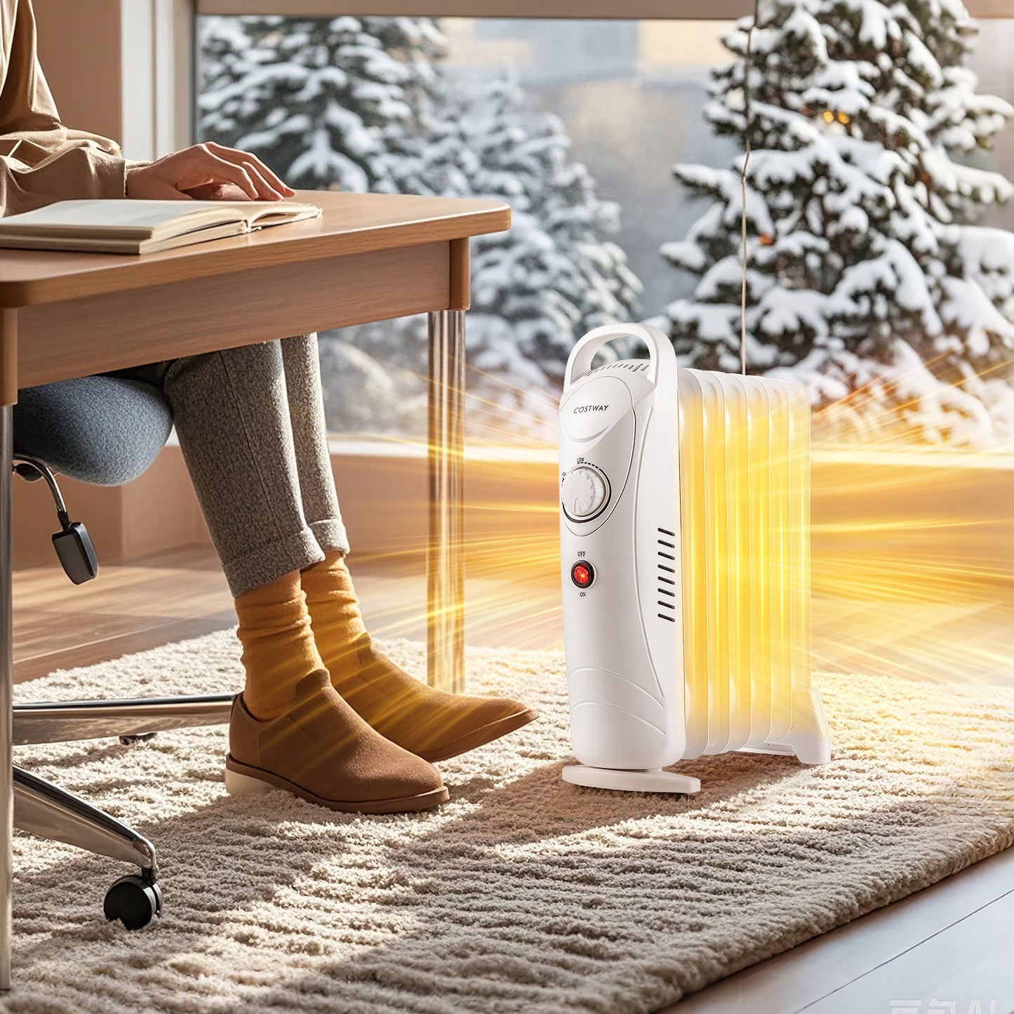 700W Electric Oil Filled Radiator Heater with Adjustable Thermostat-Black