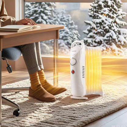 700W Electric Oil Filled Radiator Heater with Adjustable Thermostat-Black