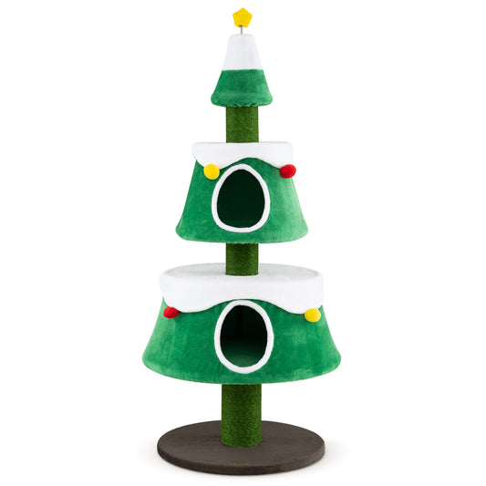 Green 61.5-inch cat Christmas tree with condos, star spring toy, and decorative balls for indoor kittens by Wilsons Home Store