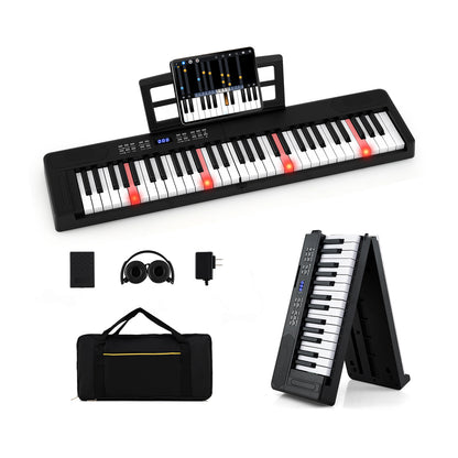 61-Key Foldable Piano Keyboard Full-size Electronic Keyboard with MIDI and Split Function-Black