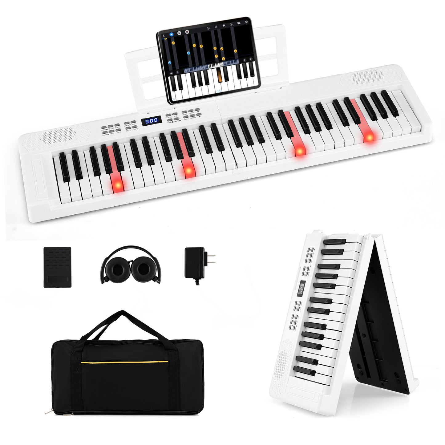 61-Key Foldable Piano Keyboard Full-size Electronic Keyboard with MIDI and Split Function-Black