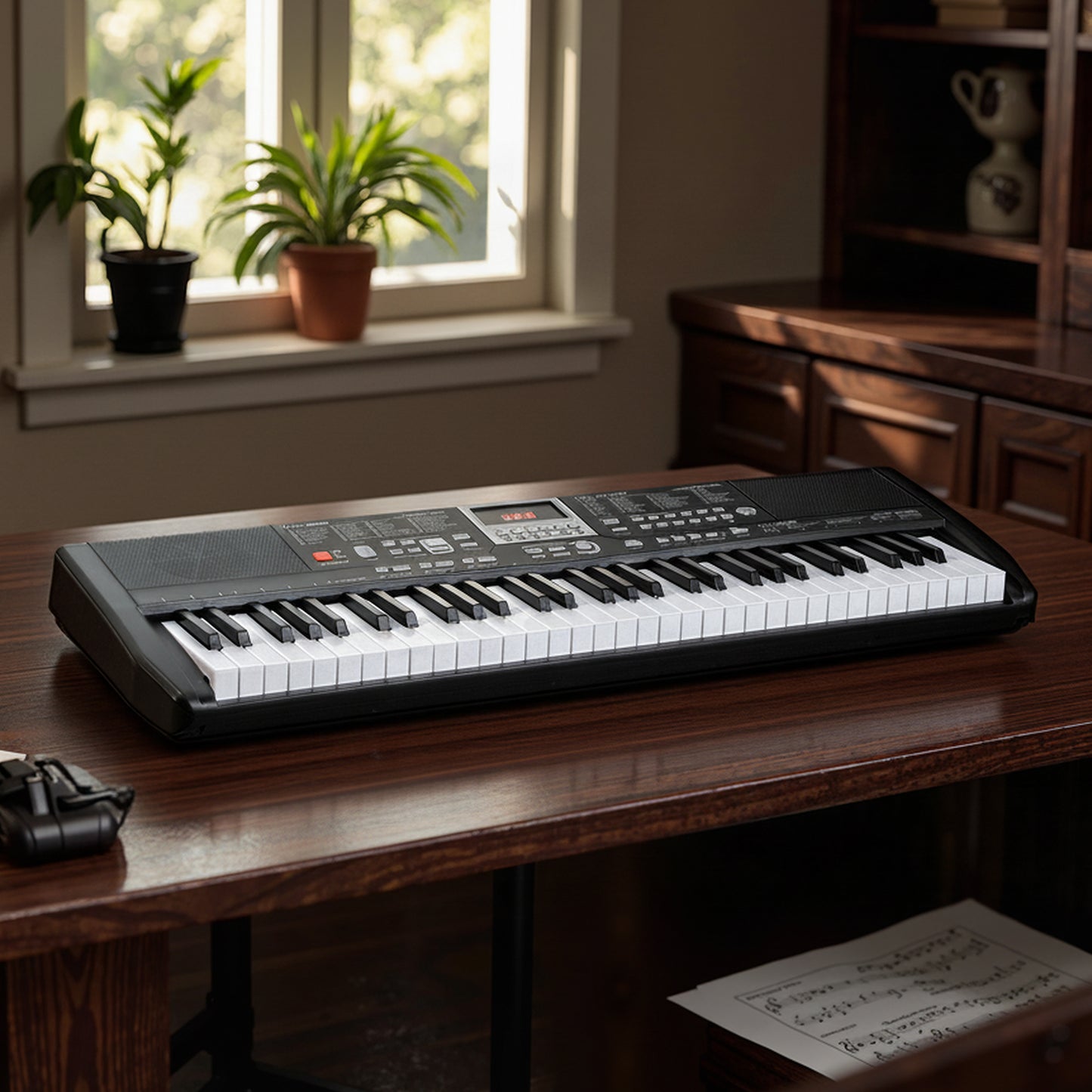 61 Keys Beginners Piano Keyboard Electric Keyboard Kit with Adjustable Stand and Stool-Black