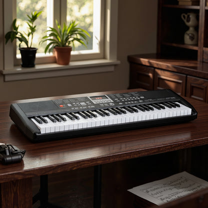 61 Keys Beginners Piano Keyboard Electric Keyboard Kit with Adjustable Stand and Stool-Black