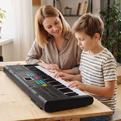 61 Keys Kids Piano Keyboard with Microphone and Music Stand-Black